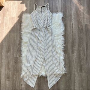 Scobe White and Black Pinstripe Vertical Striped Jumpsuit Wide-leg Festival